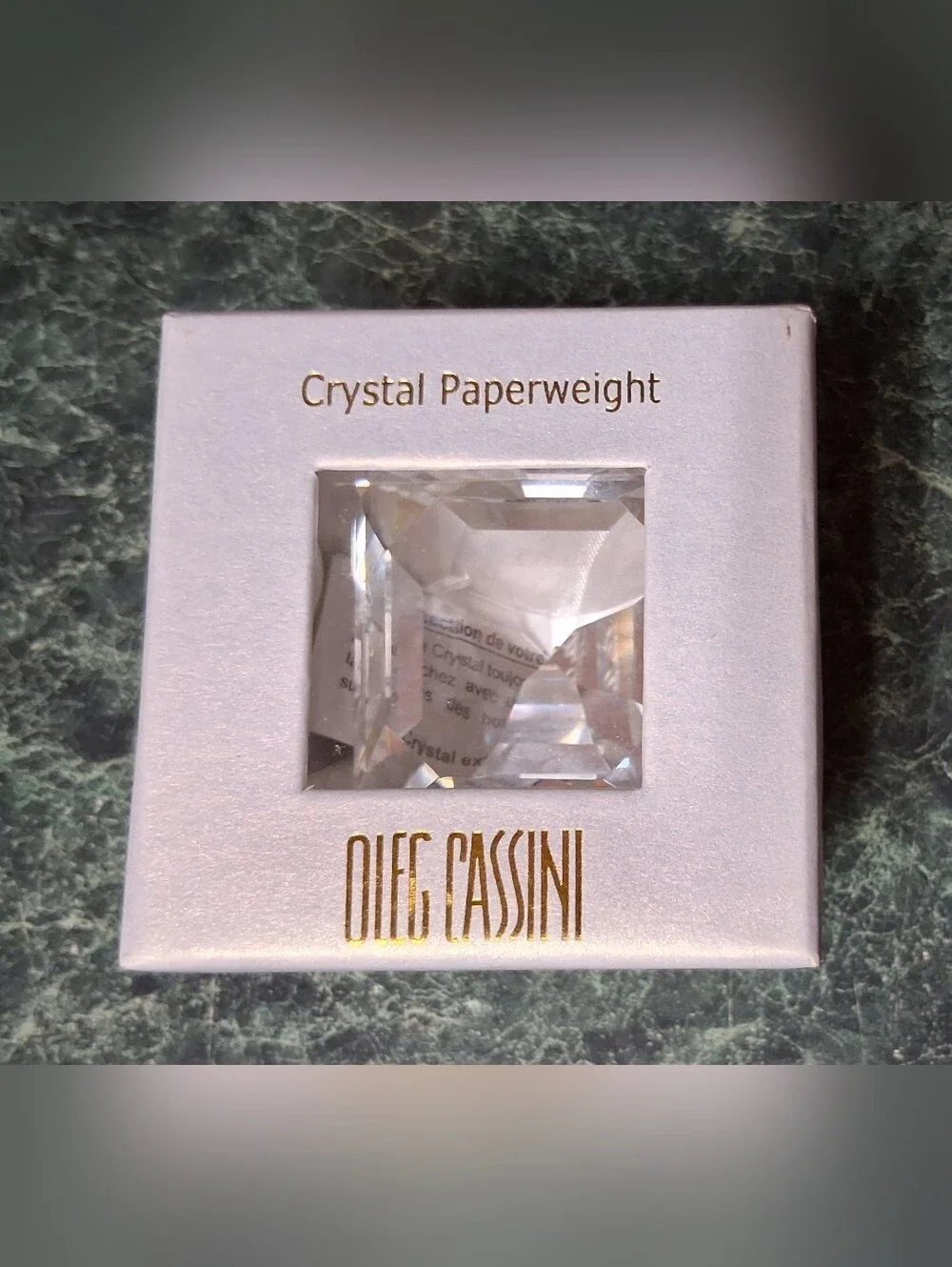 NIB Oleg Cassini Crystal Paperweight Cut Diamond Princess Clear 2” 123551